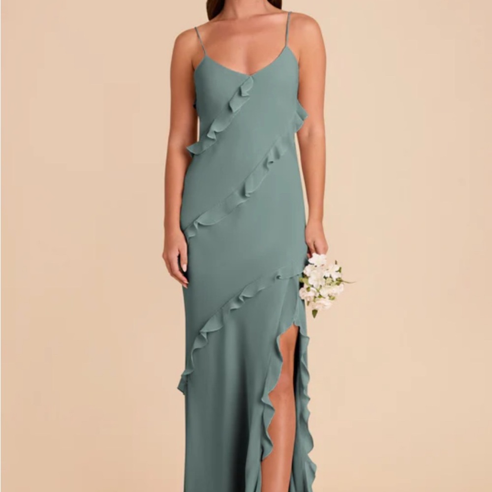 Birdy Grey Green Spaghetti Strap Maxi Gown